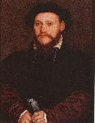 Hans holbein the younger Portrait of an Unknown Man Holding Gloves oil